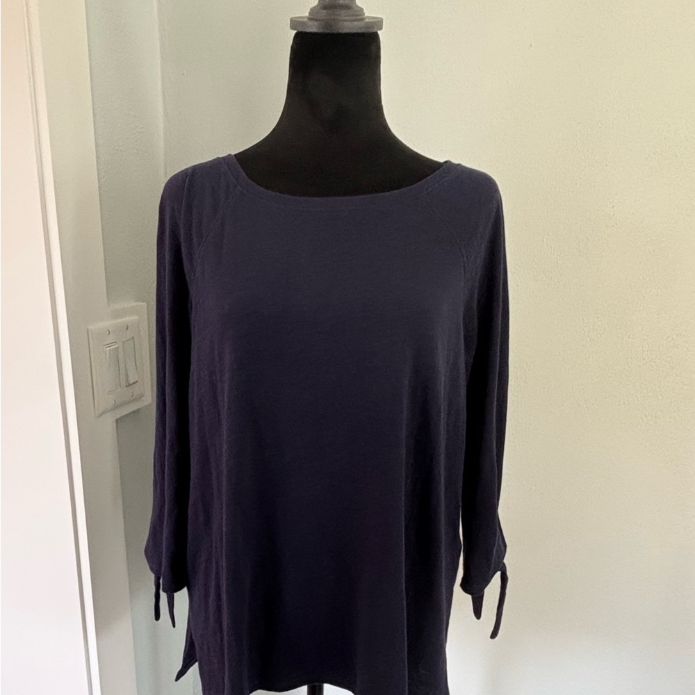 Eileen Fisher small Blue Relaxed Long Tie Sleeve Top - Picture 2 of 7